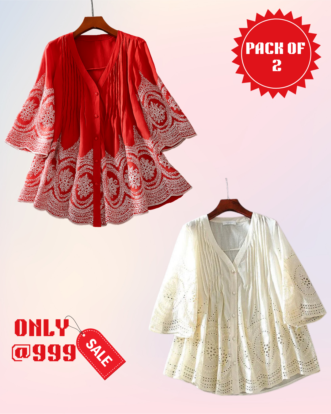 PACK OF 2 Luxury Cotton Chikankari Kurti