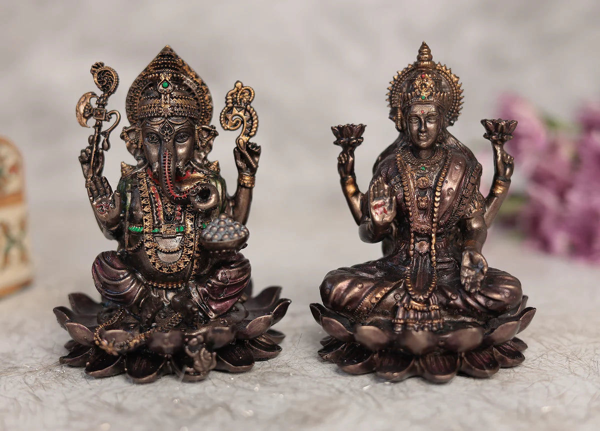 Shubh Lakshmi Ganesh Pair for Puja and Home Decor | Copper Finish