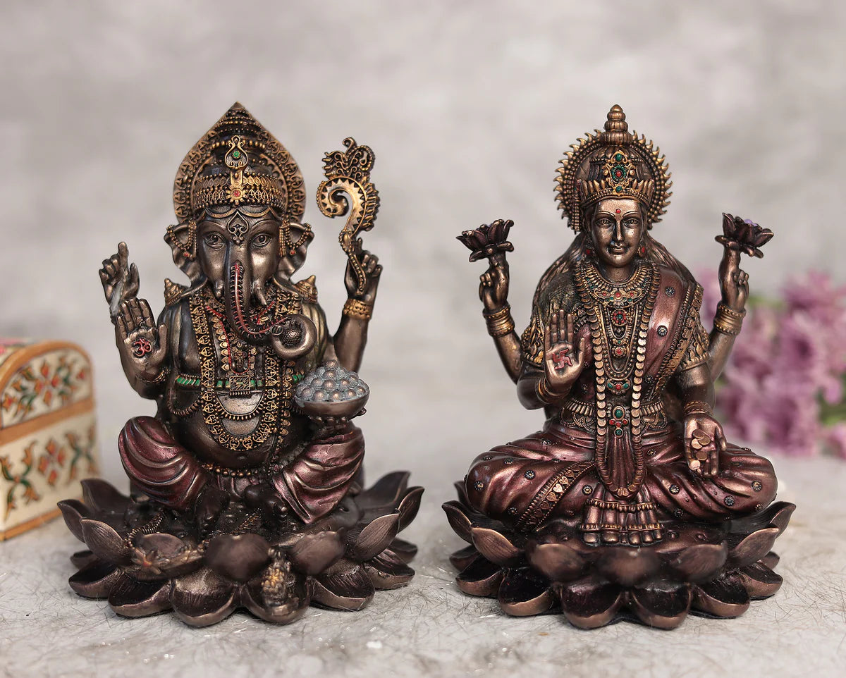Shubh Lakshmi Ganesh Pair for Puja and Home Decor | Copper Finish