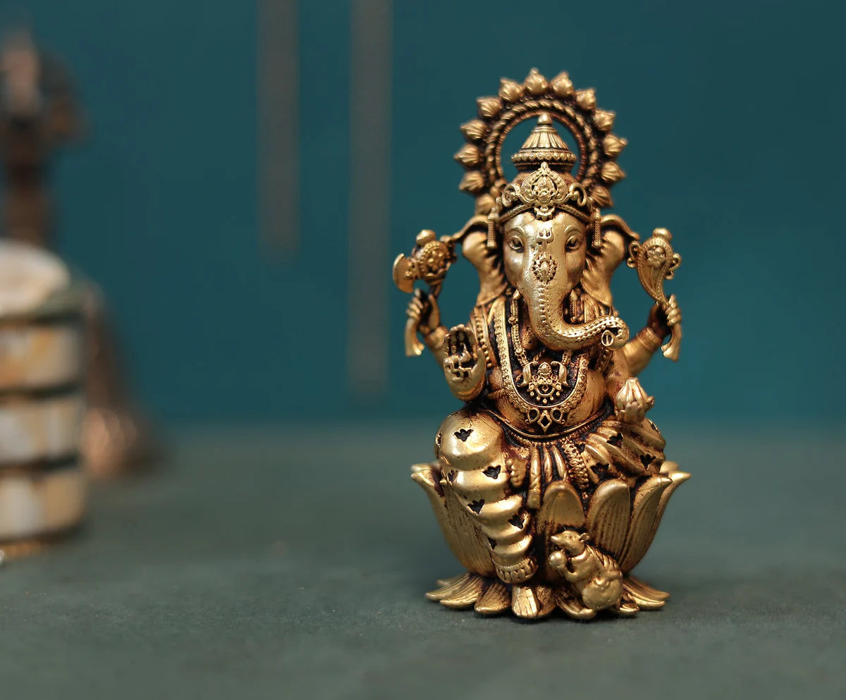 Superfine Antique Brass Lakshmi Ganesh Pair
