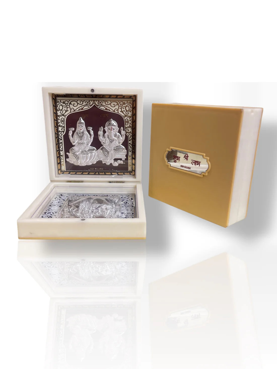 Ganesha Lakshmi with Padukas in Silver 3d Foil Gift box