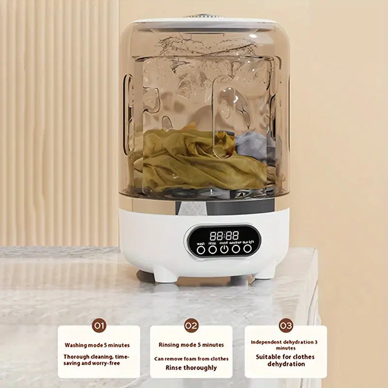 Mini Automatic Washing & Drying Machine, Portable Clothes Washer with Rechargeable Battery