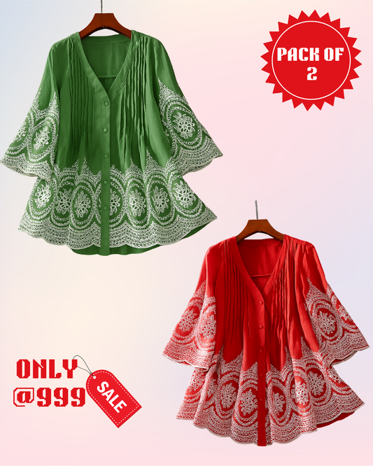 PACK OF 2 Luxury Cotton Chikankari Kurti