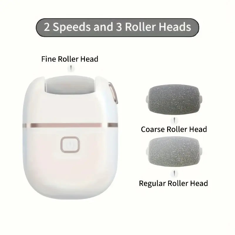 Rechargeable Electric Foot File with 3 Replaceable Heads, USB Charging, Portable Pedicure Tool