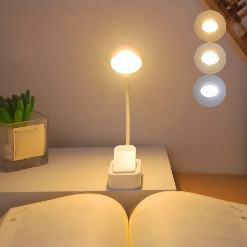 Portable Mini Clip-On Night Light, Battery-Powered Book Lamp with 3 Color Modes
