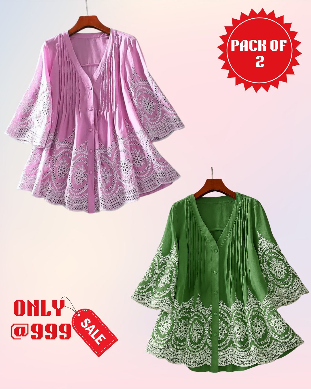 PACK OF 2 Luxury Cotton Chikankari Kurti
