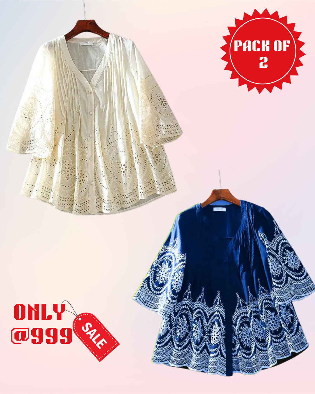 PACK OF 2 Luxury Cotton Chikankari Kurti