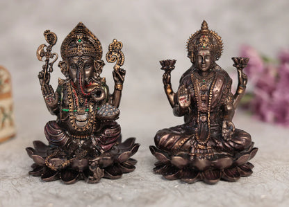 Shubh Lakshmi Ganesh Pair for Puja and Home Decor | Copper Finish