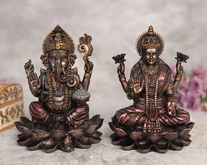 Shubh Lakshmi Ganesh Pair for Puja and Home Decor | Copper Finish