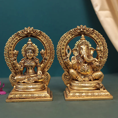 Brass Lakshmi/Laxmi and Ganesh Set In 7"