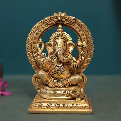 Brass Lakshmi/Laxmi and Ganesh Set In 7"