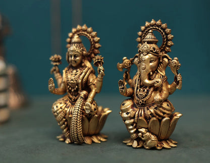 Superfine Antique Brass Lakshmi Ganesh Pair