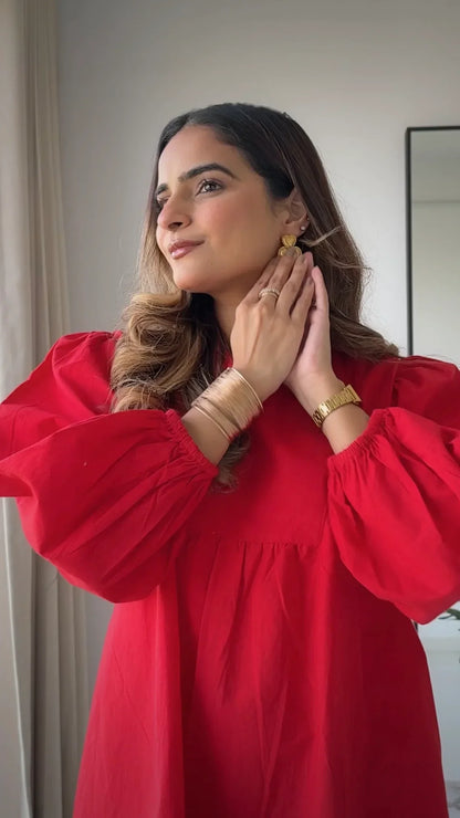 Cherry Red Poplin Dress