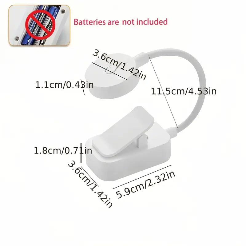 Portable Mini Clip-On Night Light, Battery-Powered Book Lamp with 3 Color Modes