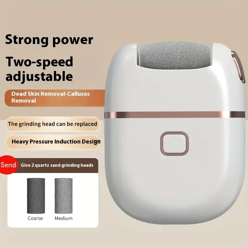 Rechargeable Electric Foot File with 3 Replaceable Heads, USB Charging, Portable Pedicure Tool
