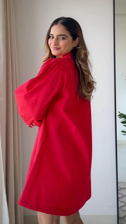 Cherry Red Poplin Dress