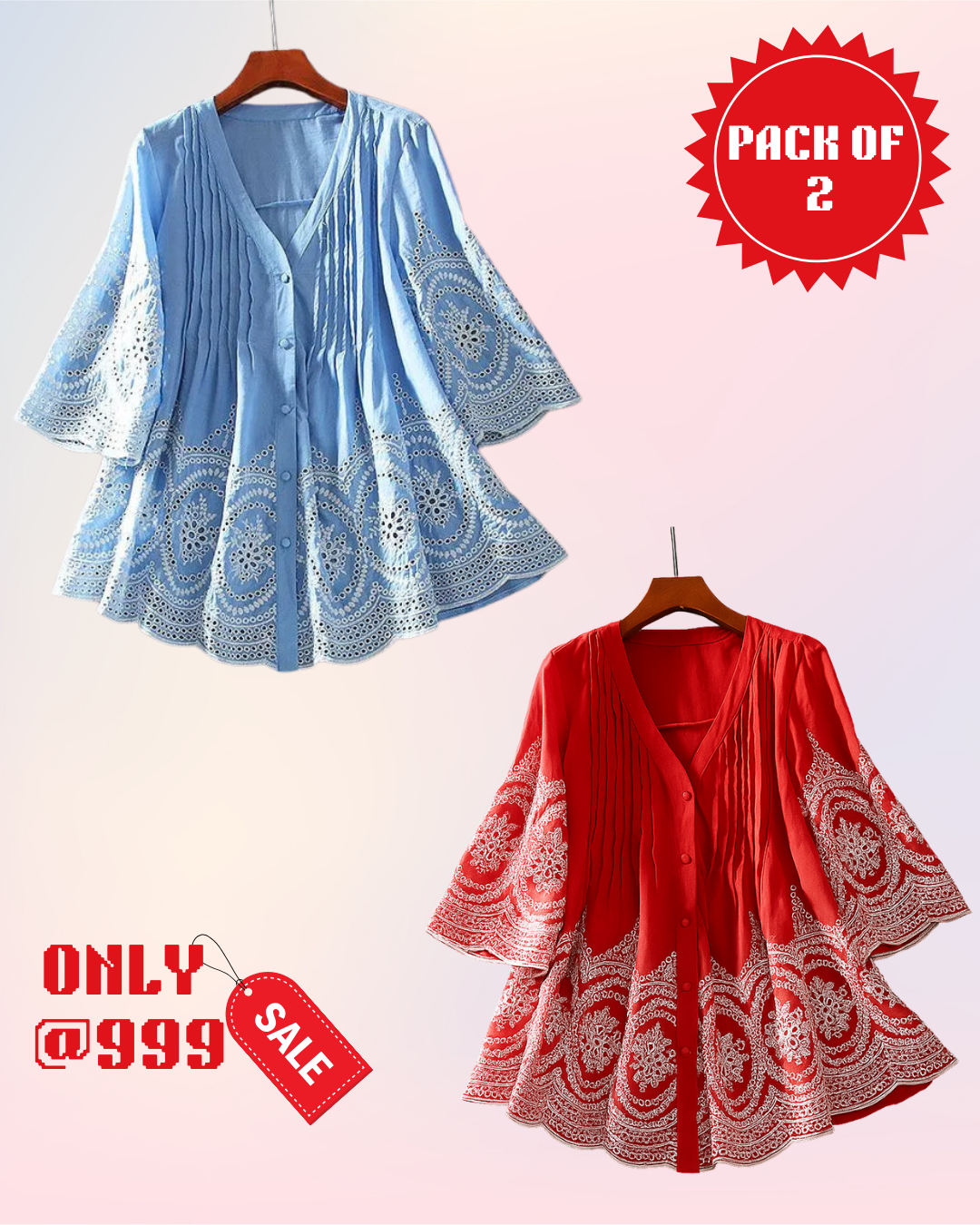 PACK OF 2 Luxury Cotton Chikankari Kurti
