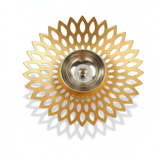 Brass Crystal Round Akhand Diya Oil Lamp Set of 2