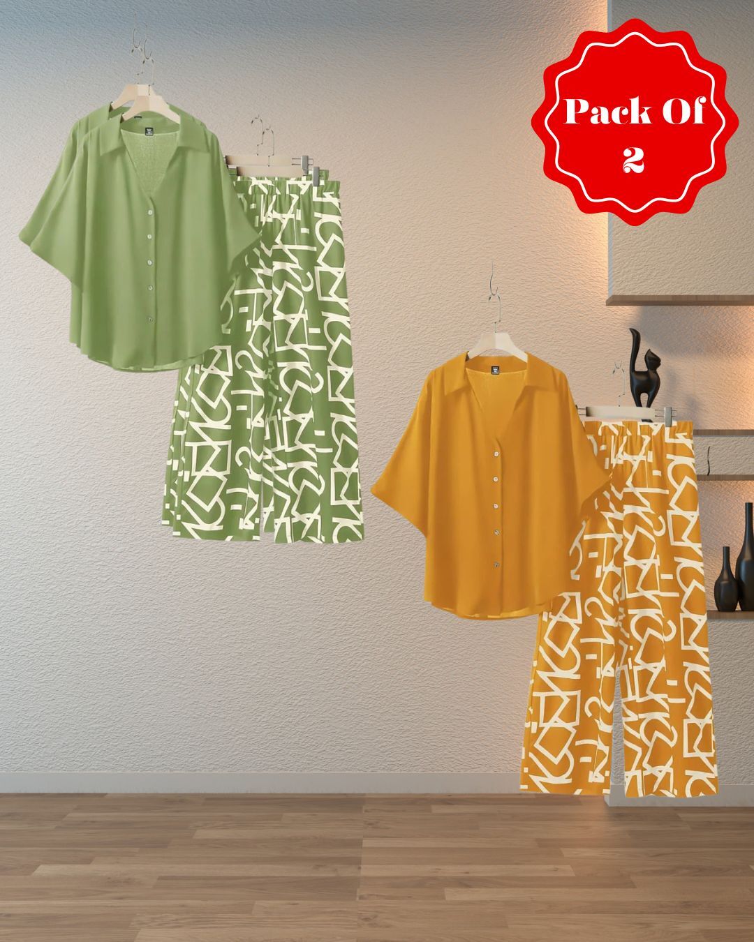 Pack Of 2 Pine Dream – Printed Palazzo & Elegant Top