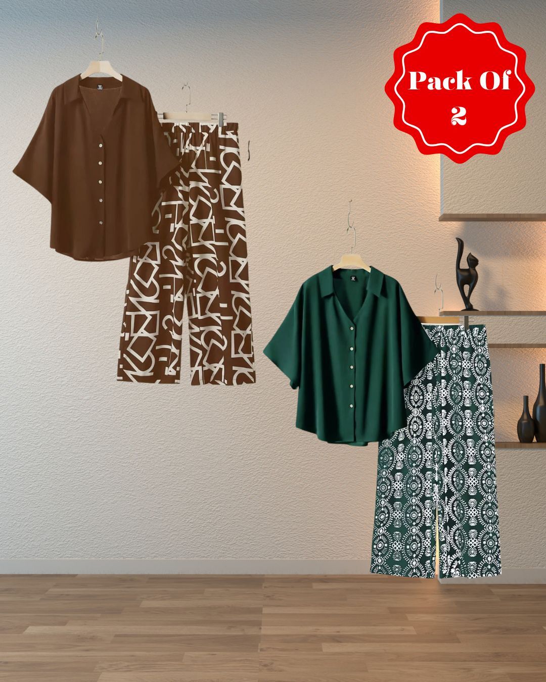 Pack Of 2 Pine Dream – Printed Palazzo & Elegant Top