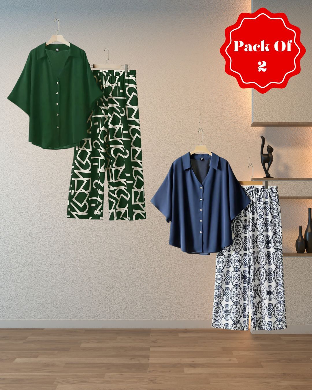 Pack Of 2 Pine Dream – Printed Palazzo & Elegant Top