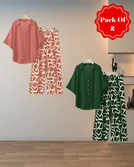 Pack Of 2 Pine Dream – Printed Palazzo & Elegant Top