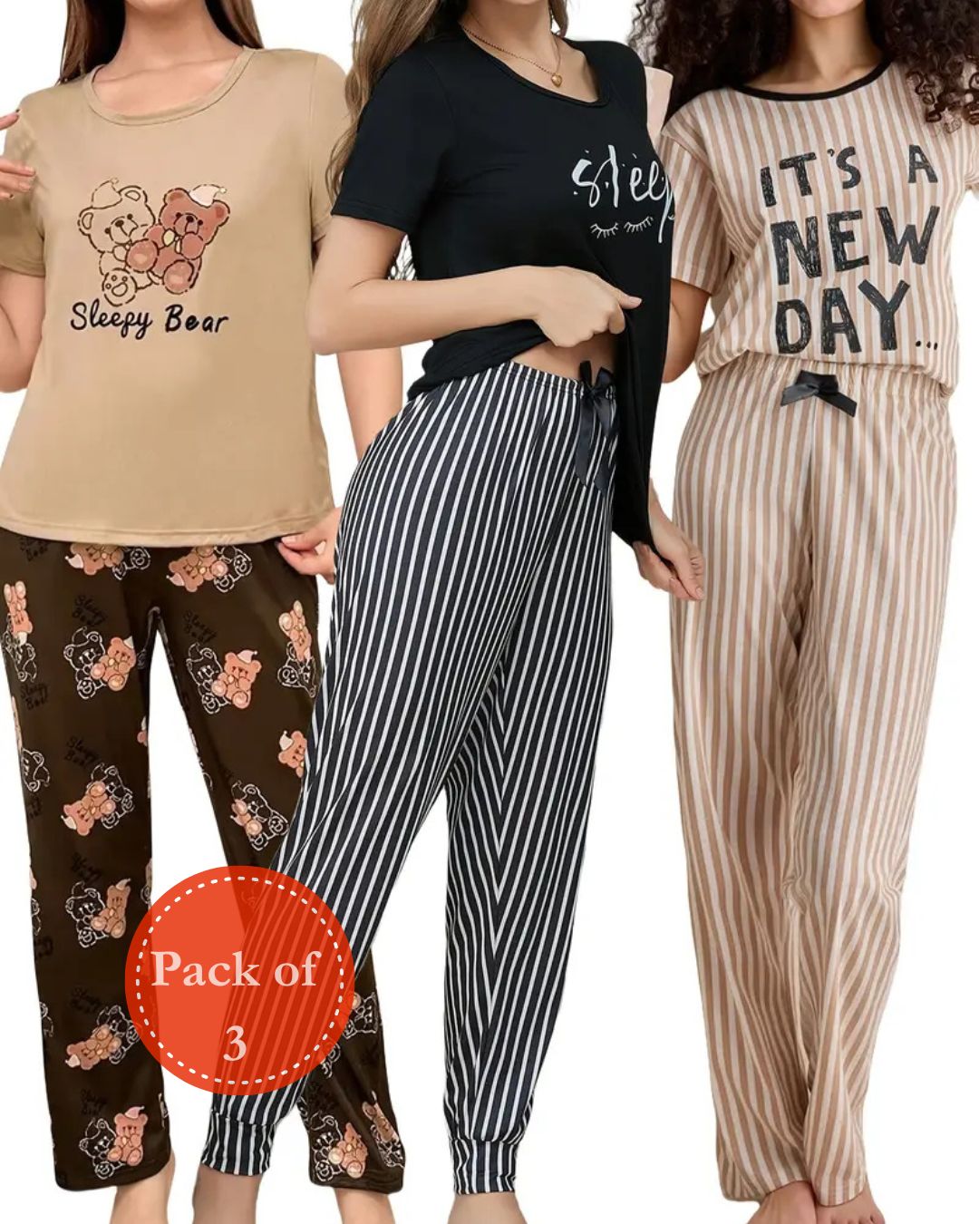 Outside Cozy Cartoon Print Home & Streetwear (Pack of 3)