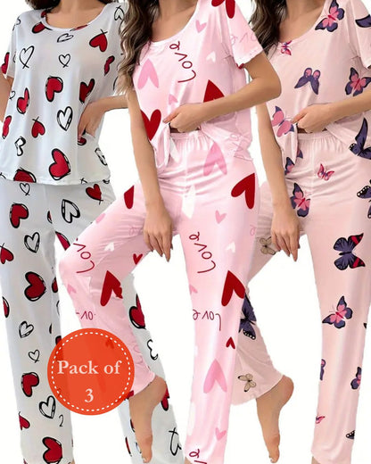 Outside Cozy Cartoon Print Home & Streetwear (Pack of 3)