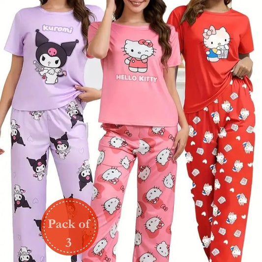 Outside Cozy Cartoon Print Home & Streetwear (Pack of 3)