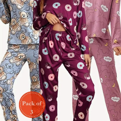 Outside Cozy Cartoon Print Home & Streetwear (Pack of 3)