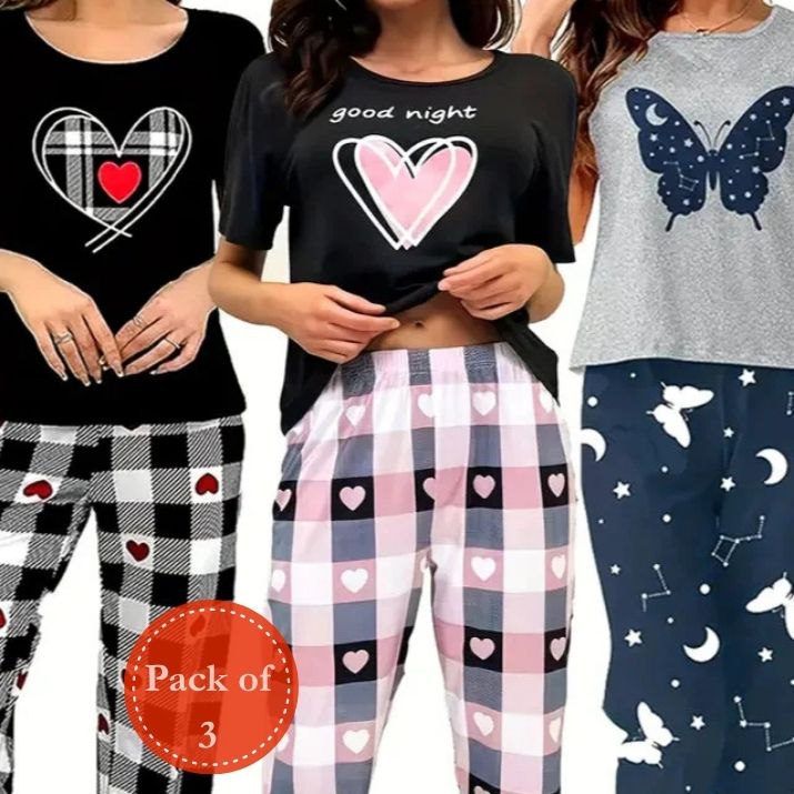 Outside Cozy Cartoon Print Home & Streetwear (Pack of 3)