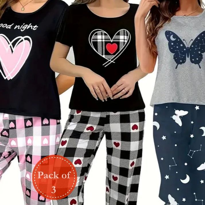 Outside Cozy Cartoon Print Home & Streetwear (Pack of 3)