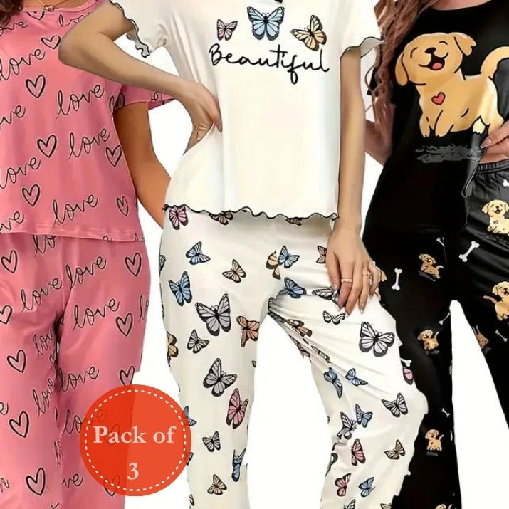 Outside Cozy Cartoon Print Home & Streetwear (Pack of 3)