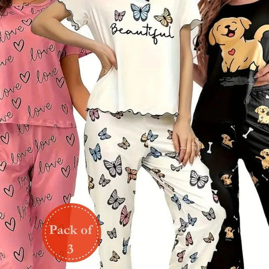 Outside Cozy Cartoon Print Home & Streetwear (Pack of 3)