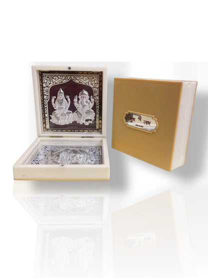 Ganesha Lakshmi with Padukas in Silver 3d Foil Gift box