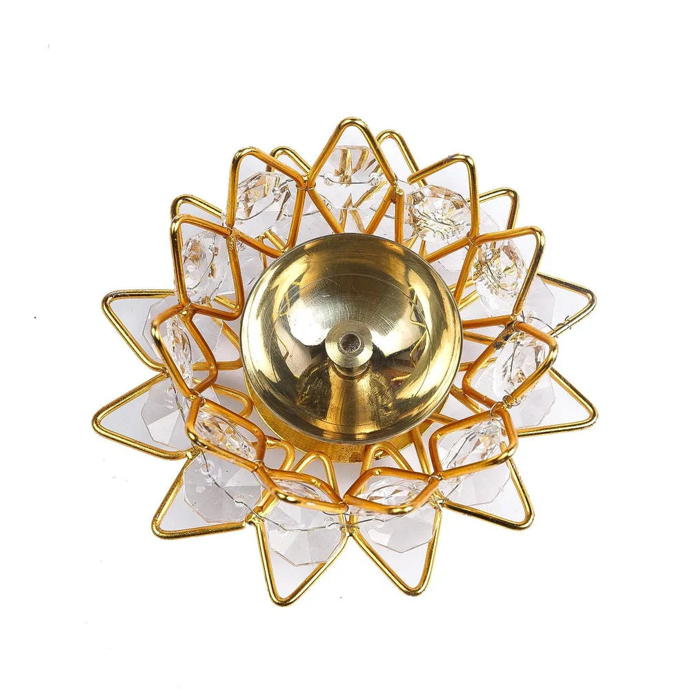 Floral Golden Flower Metal Diya
