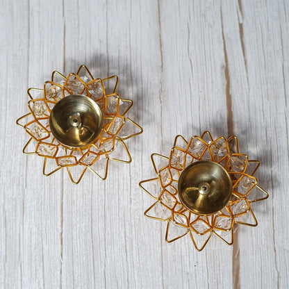 Floral Golden Flower Metal Diya