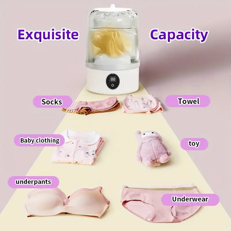 Portable Automatic Washing Machine, Rechargeable Mini Washer for Travel & Home Use