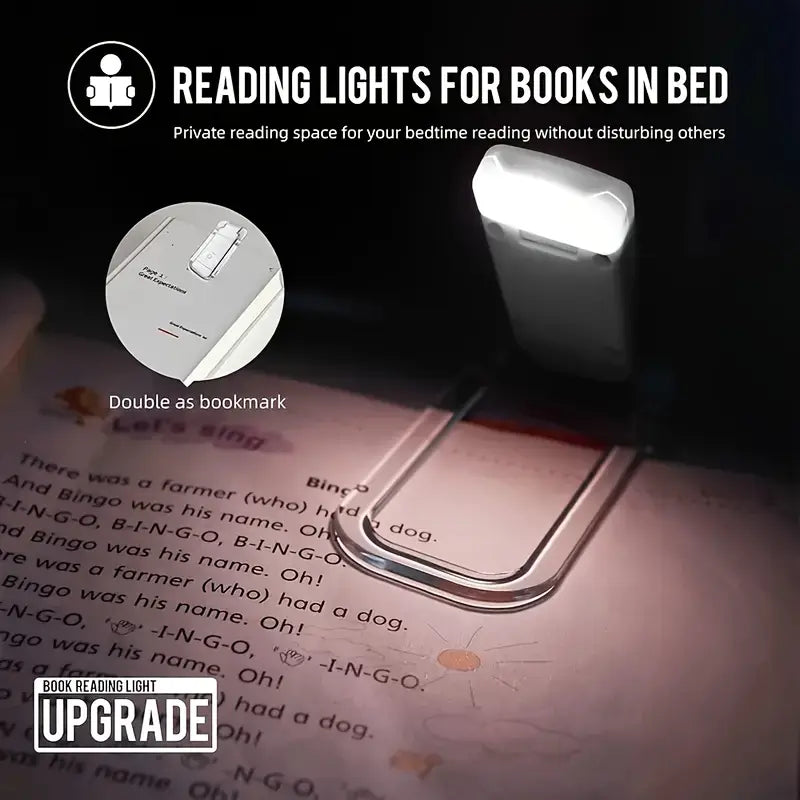 Portable USB Rechargeable Clip-On Reading Light, Foldable with 3 Brightness Levels & Eye Protection