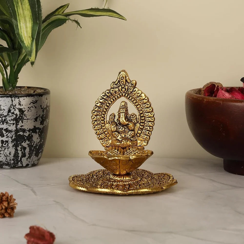Aluminum Ganesha Diya for Puja