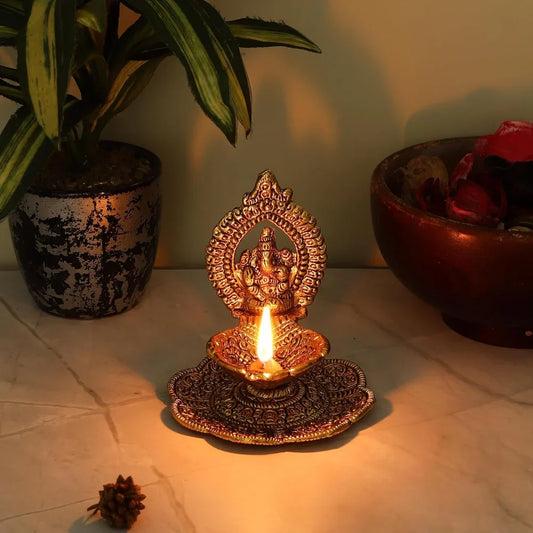 Aluminum Ganesha Diya for Puja